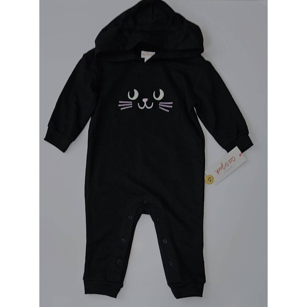 NEW Black Cat Halloween Outfit Baby 6-9 Months Hooded PINK FACE Cat & Jack